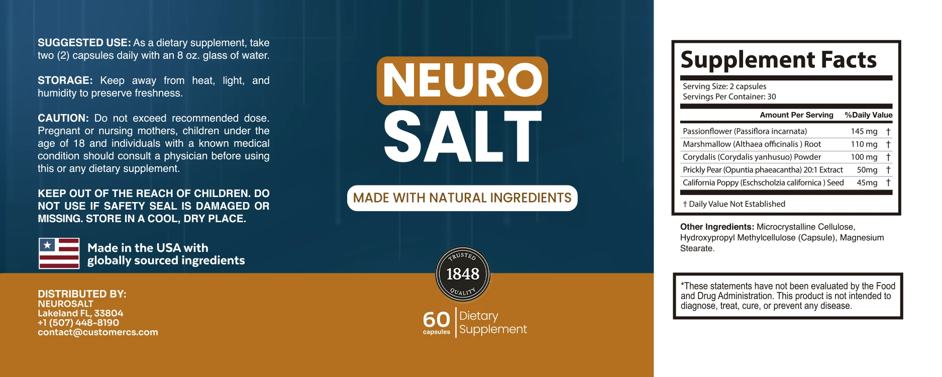 NeuroSalt supplement facts label